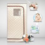 Smartmak Portable Home Steam Sauna, Full Size Personal Sauna Spa Box, Single Saunas Tent with Steamer, 4L 1500W Steam Generator 99 Min Timer, Remote Control, Upgraded Foldable Chair, Mat, Beige Brown