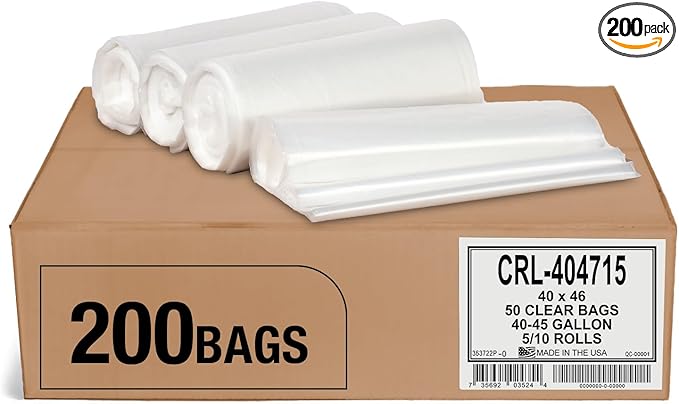 Aluf Plastics 45 Gallon 1.5 MIL Clear Garbage Bags - 40" x 46" - Pack of 200 - For Contractor, Industrial, Healthcare, & Municipal