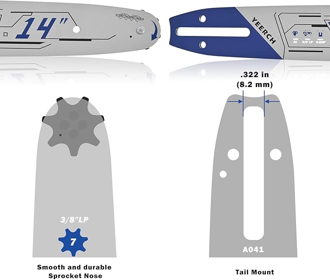 14 Inch Chainsaw Bar 52 Drive Links 3/8"LP Pitch .050" Gauge, 14 Chainsaw Guide Bar, Chainsaw Accessories Fits for Echo, Craftsman, Homelite, Poulan and More(2 Pack)