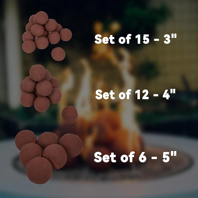 Skyflame Ceramic Fireplace Balls, Set of 15 Round Fire Stones Set for Indoor and Outdoor Fire Pits or Fireplaces Accessory, 3 Inch, Brick Red