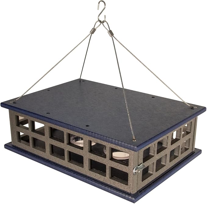 JCs Wildlife Recyled Poly Lumber Deluxe Double Caged Platform Bluebird Feeder (Gray/Blue)