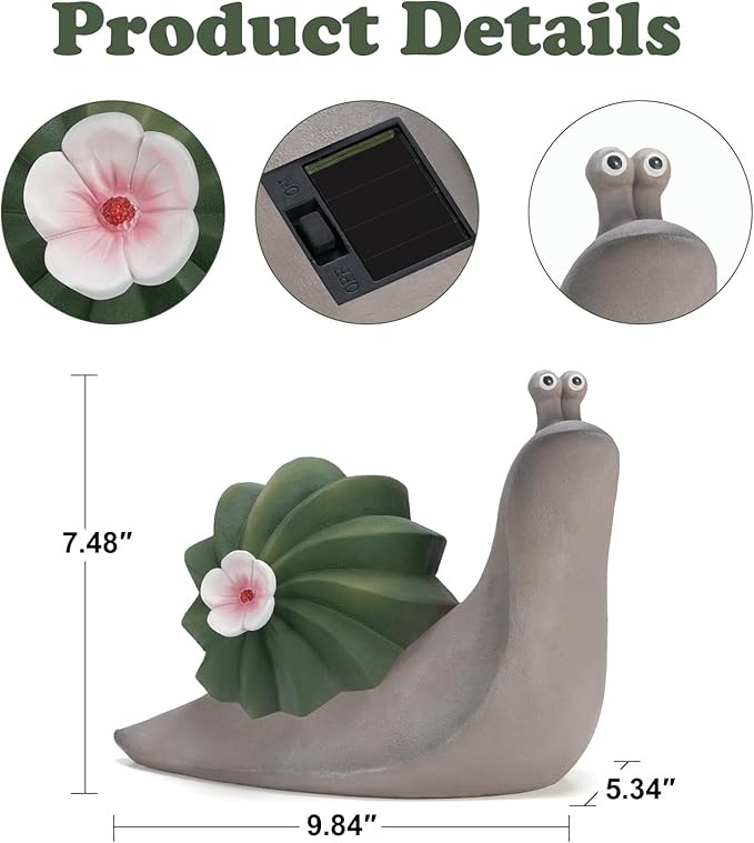 Solar Cactus Snail Statue Garden Decor Light - Outdoor Decorative LED Flower, Suitable for Patio, Lawnand Garden Decorations, Gifts for Mom