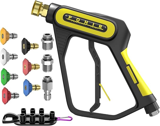 POHIR Pressure Washer Gun 5000 PSI &12 gpm with Nozzle Tips & 1/4'' Quick Connector, Swivel Design Power Washing Gun for Gas Power Washer(Gun+Nozzle)