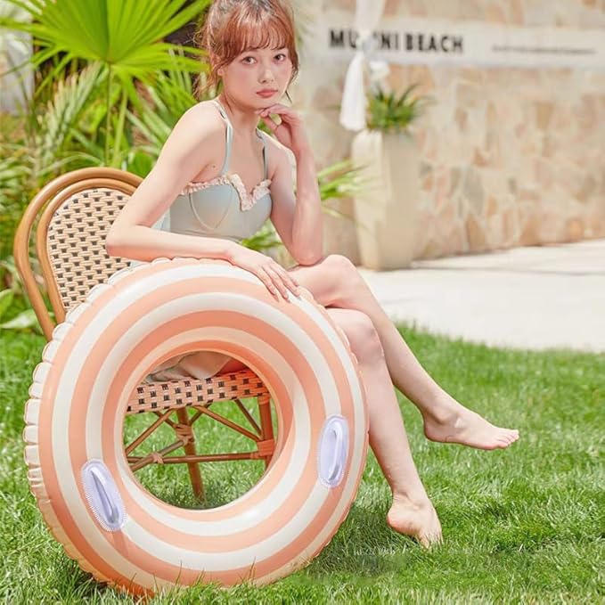 2 PCS Striped Pool Floats for Adults Swimming Rings Tube with Handles -Inflatable Pool Float Tube for Adults Pool Floats for The Beach, Party, Vacation