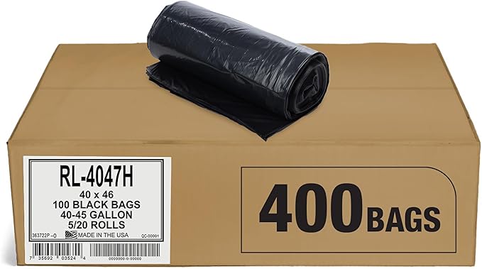 Aluf Plastics T-Tough Roll Pack Low Density Repro Blend Star Seal Coreless Rolls Bag, 45 Gallon 1.2 Mil, 46" Length x 40" Width, H Strength, Black (Pack of 400)