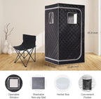 Smartmak Portable Home Steam Sauna, Full Size Personal Sauna Spa Box, Single Saunas Tent with Steamer, 4L 1500W Steam Generator 99 Min Timer, Remote Control, Upgraded Foldable Chair, Mat, Grey Border
