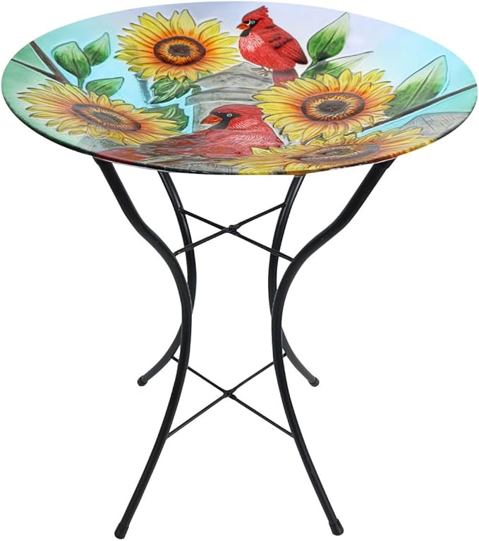 Briarwood Lane Cardinals and Sunflowers Glass Birdbath