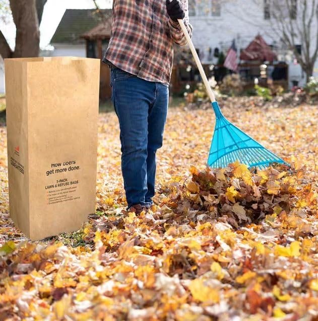 Quality 30 Gal. Paper Lawn and Leaf Bags – 20 Count | Heavy-Duty 2-Ply Wet-Strength Yard Waste Bags | Self-Standing Biodegradable Garden Bags