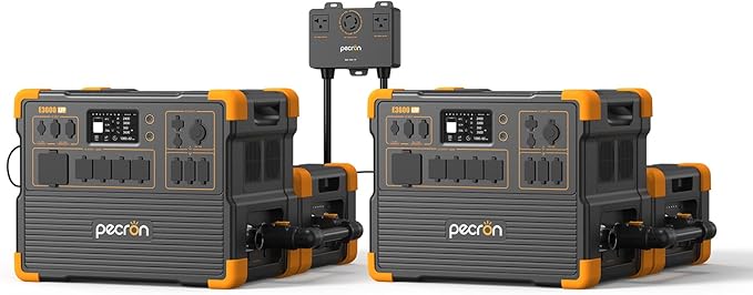 PECRON Two E3600LFP Portable Power Station with 240V Double Voltage Hub and Two Extra Batteries, 3072Wh Power Station, 3600W LiFePO4 Battery Backup, Solar Generator for Home Use, RV, Camping