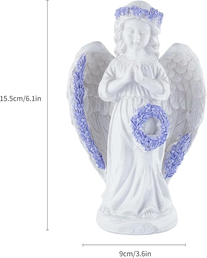 Lavender Praying Angel Statues, Handmade Resin Craft Home Decor, Indoor & Outdoor Winged Angel Figurines, Tabletop Ornaments, Ideal Blessing Gift for Mom, Dad & Friends