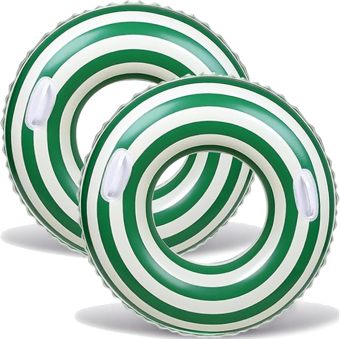 2 PCS Striped Pool Floats for Adults Swimming Rings Tube with Handles -Inflatable Pool Float Tube for Adults Pool Floats for The Beach, Party, Vacation