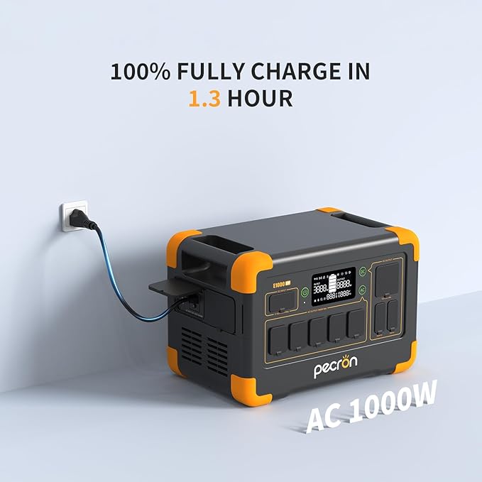 pecron Solar Generator E1000LFP with 200W Solar Panel, 1024Wh/1800W LiFePO4 Battery Backup, Portable Power Station Expandable to 4096Wh, Fast Charging Power Station for Emergencies, Camping, RV, Home