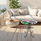 18 Inch Outdoor Side Table, Hummingbird Metal Accent Table, Indoor Small Round End Tables, Plant Stand Tables for Outside Yard Balcony Garden Bedside