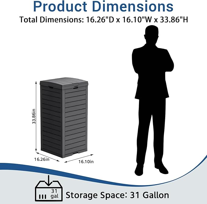 31 Gallon Double-Lid Outdoor Trash Can with Leak-Proof Slide Tray, Weatherproof Resin Waste Bin for Patio, Garden, Indoor and Backyard, Black