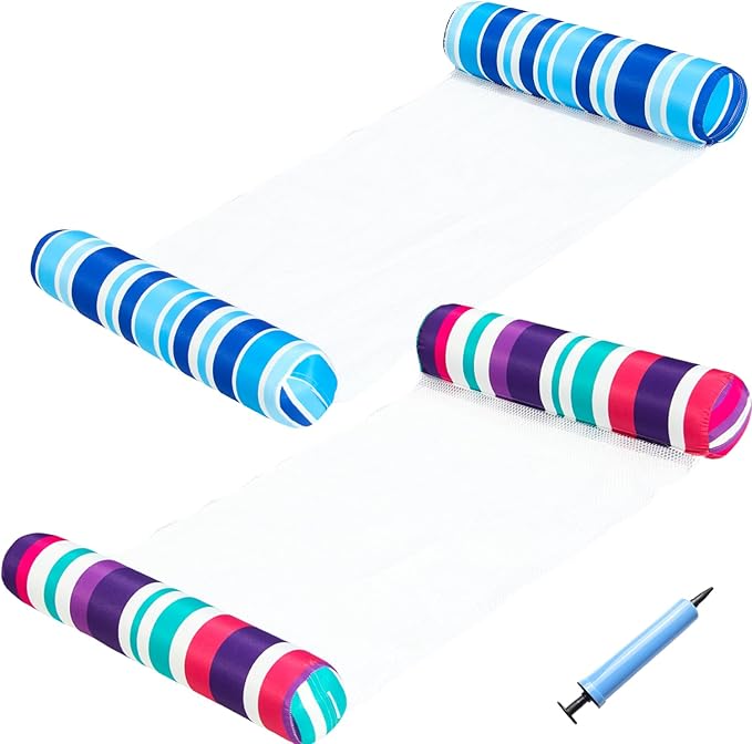 FindUWill 2 Pack Fabric Water Swimming Pool Floats Hammock, XL, Inflatable Multi-Purpose Water Hammocks Floaties (Saddle, Lounge Chair, Hammock, Drifter), Pool Float Lounger for Adults Vacation