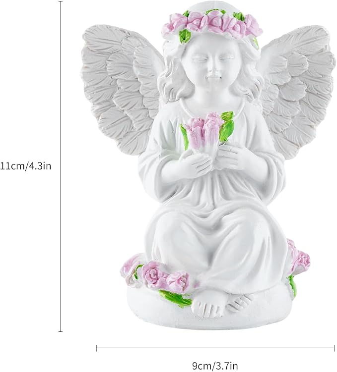 Resin Angel Statues Holding Pink Roses: Indoor & Outdoor Winged Angel Decor, Ideal for Home and Garden, Perfect Blessing Gift for Parents and Friends