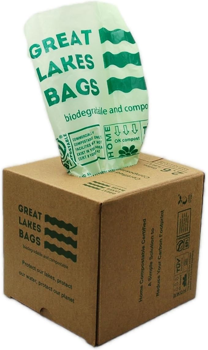 Great Lakes 2.6 Gallon Compostable and Biodegradable Trash Bag, 100 Count, Small Compostable Bag For Kitchen Food Scrap, Bathroom, Office, Certified by BPI and OK Compost Home