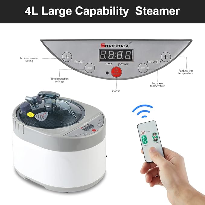 Smartmak Portable Home Steam Sauna, Full Size Personal Sauna Spa Box, Single Saunas Tent with Steamer, 4L 1500W Steam Generator 99 Min Timer, Remote Control, Upgraded Foldable Chair, Mat, Champagne