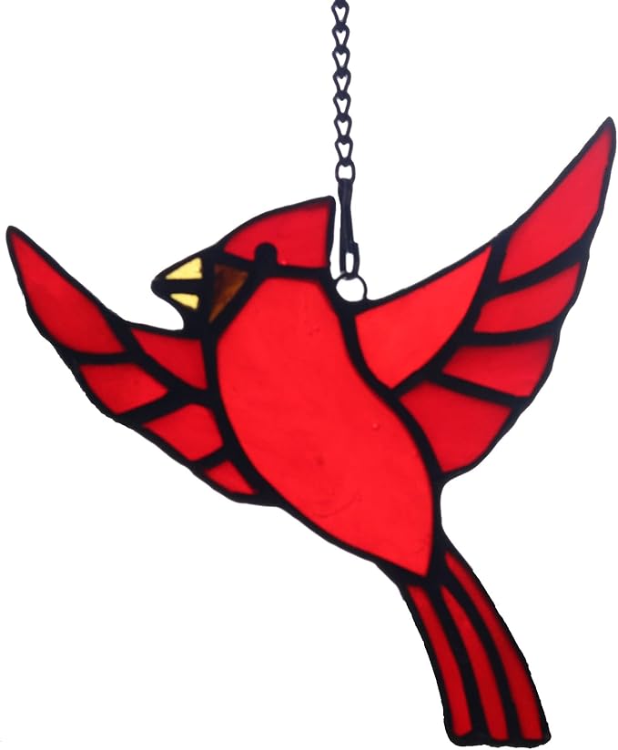 BOXCASA Red Cardinal Stained Glass Window Hanging,Cardinal Ornaments Stained Glass Suncatcher for Home,Cardinal Bird Memorial Gifts for Women,Cardinal Gifts for Mother Grandma Nana