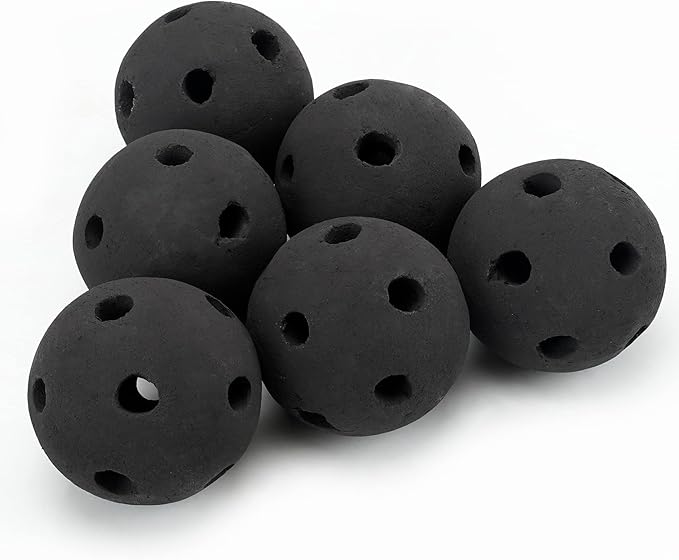 Skyflame Hollow Ceramic Balls, Set of 6 Round Fire Stones Set for Indoor and Outdoor Fire Pits or Fireplaces Accessory, 5 Inch, Black