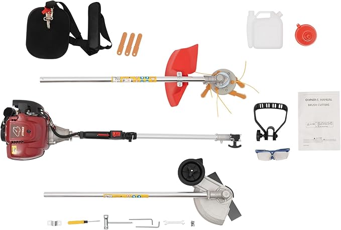 0.75kw Gasoline Lawn Mower, 35.88cc Hand-Held Gas Grass Trimmer, 4-Stroke 2T Cutting Edge Blade Head Gas Lawn Mower with Silencer, 8500rpm, Heat Dissipation Holes, 2800-3000r/Min Idling Speed