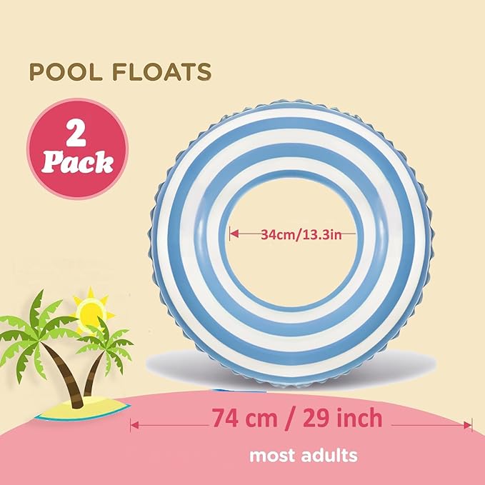 2 PCS Striped Pool Floats for Adults Swimming Rings Tube with Handles -Inflatable Pool Float Tube for Adults Pool Floats for The Beach, Party, Vacation