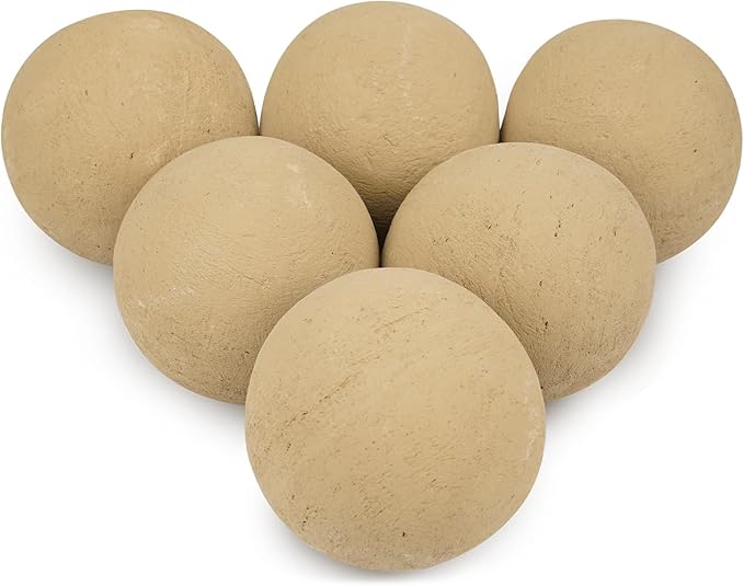 Skyflame 5" Ceramic Firepalce Balls for Gas Fire Pits, 6 Pack Round Reusable Beige Firepit Balls for Indoor and Outdoor Fire Bowls, Fire Tables or Fireplaces Accessory