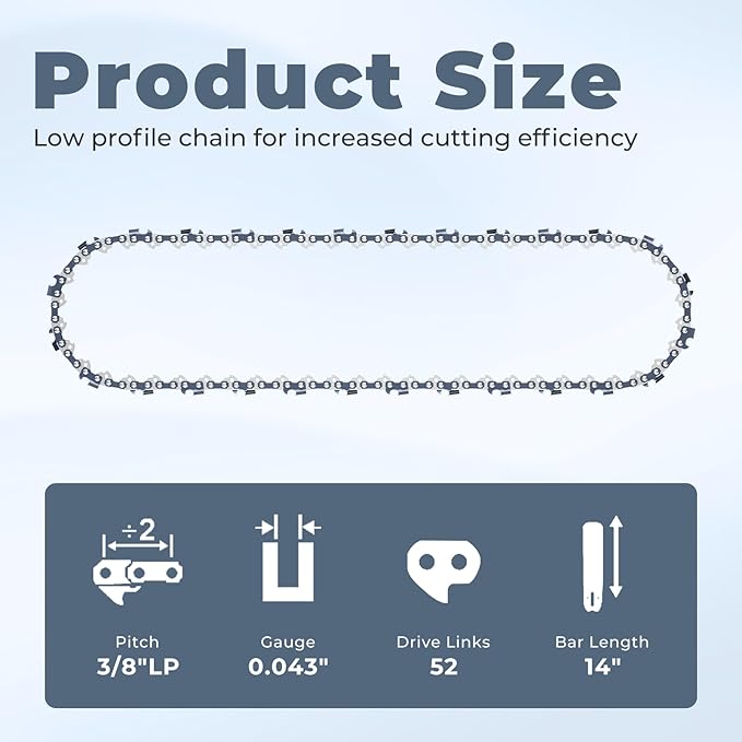 14" Chainsaw Chain Replacement for EGO Chain Saw CS1400,CS1401,CS1403,AC1400 Chainsaw Blade,52 Drive Links 0.043" Gauge 3/8" LP Pitch (3 Pack)