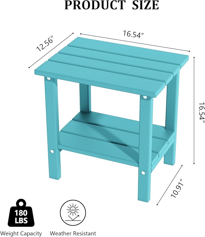 OTSUN Outdoor Side Table, Weather Resistant HDPE Outdoor Table, 2-Tier Small Patio Tables for Outside or Indoor (Aruba Blue)