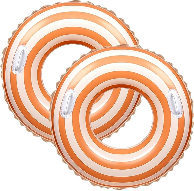 2 PCS Striped Pool Floats for Adults Swimming Rings Tube with Handles -Inflatable Pool Float Tube for Adults Pool Floats for The Beach, Party, Vacation