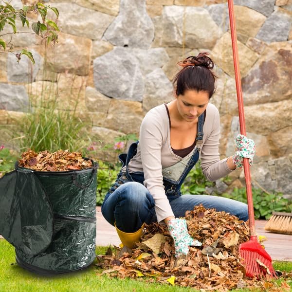 Wakeman Collapsible Trash Can - Pop Up 44-Gallon Outdoor Portable Garbage Bag Holder with Zippered Lid - Recycle Bin for Camping or Parties (Green)