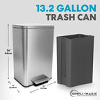 SIMPLI-MAGIC 50 Liter / 13.2 Gallon Soft-Close, Smudge Resistant Trash Can with Foot Pedal and Built in Filter- Stainless Steel, Sleek Finish