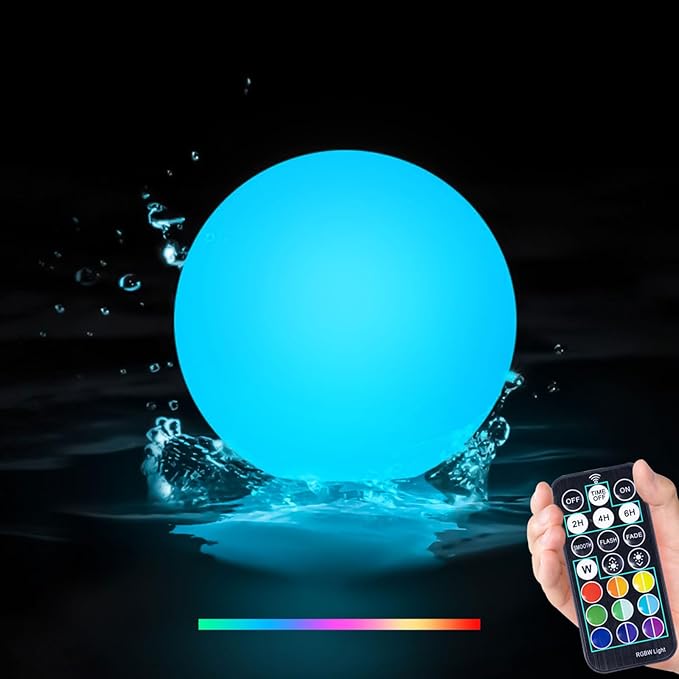 LOFTEK Floating Pool Lights - 6-inch Cordless Ball Light with Remote - 3 Modes & 16 RGB Color Changing Lamp Dimmable - Rechargeable & Hangable & Waterproof Shower Lamp for Party Decor -1 Piece