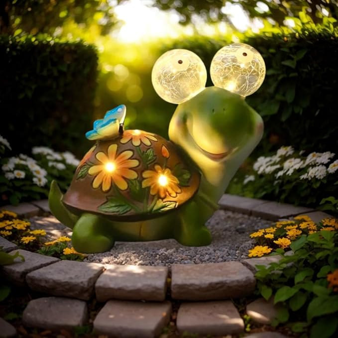 ASTRAEUS Solar Turtle Statue Garden Light Figurine Outdoor Decor with 5 LED Lights Lawn Decor Statue Unique Christmas Birthdays Housewarming Gift for Patio, Balcony, Yard