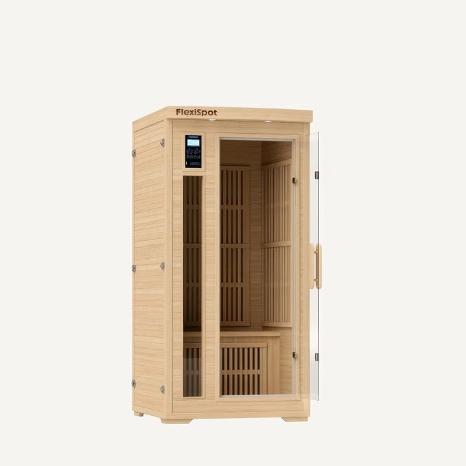 FLEXISPOT Far Infrared Sauna Room for one Person, Canadian Hemlock Wood