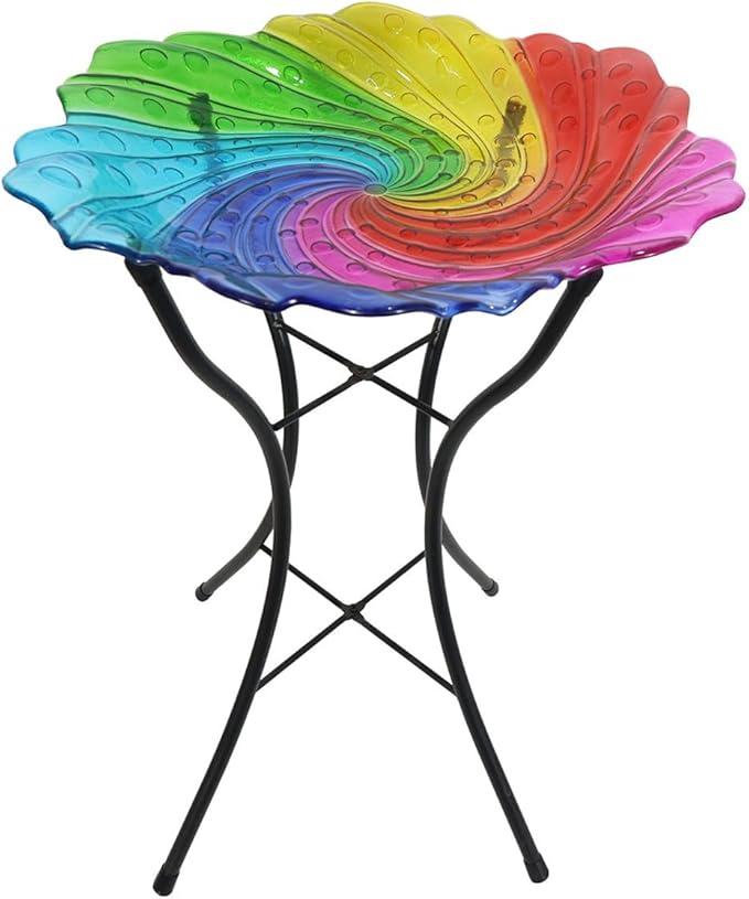 Briarwood Lane Rainbow Swirl Glass Bird Bath