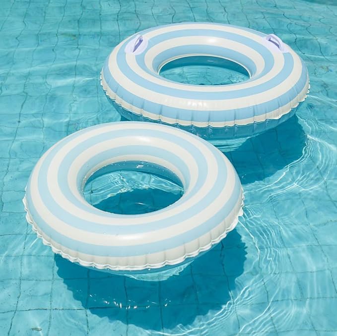 2 PCS Striped Pool Floats for Adults Swimming Rings Tube with Handles -Inflatable Pool Float Tube for Adults Pool Floats for The Beach, Party, Vacation