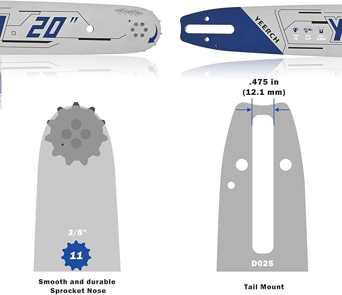 20 Inch Chainsaw Bar 72 Drive Links 3/8" Pitch .050" Gauge - 20 Chainsaw Guide Bar, Chainsaw Accessories Fits for Stihl