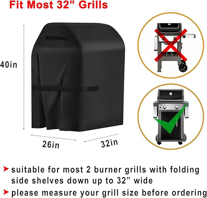 BBQ Grill Cover, 32-Inch Heavy Duty Waterproof UV Resistant Tear Resistant Barbecue Gas Grill Cover for Outdoor Grill, Fit for Nexgrill Brinkmann Weber Char-Broil