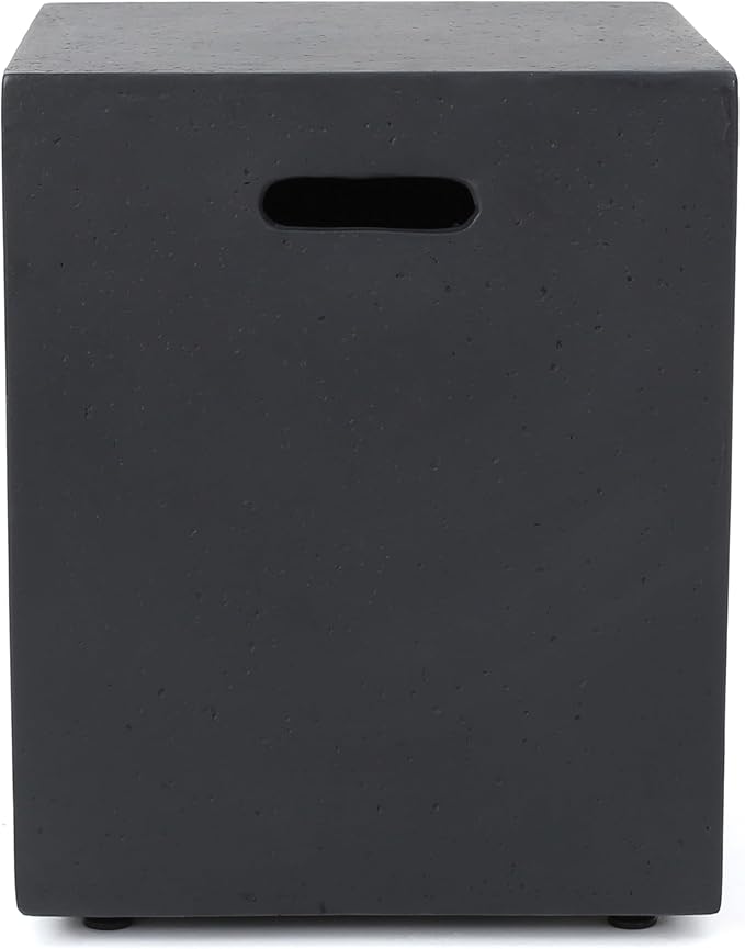 Propane Tank Cover Table for Fire Pits, 20 LB Concrete Propane Tank Holder with Side Handles, Outdoor Tank Storage Side Table for Patio, Gas Griddle, Dark Gray