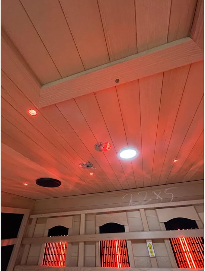 Indoor Luxury Cabin Sauna – Dual System Dry & Wet, Canadian Hemlock, Full Spectrum Infrared Heating, 4-5 People, 220V, 6KW Harvia Stove, Seven-Color Ambient Light, 8mm Tempered Glass