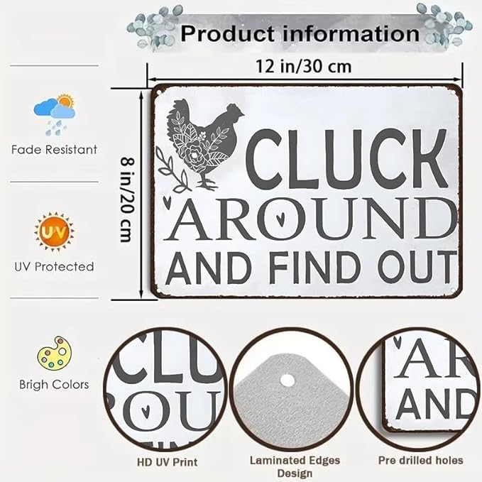 Funny Chicken Gifts Chicken Tin Sign for Home Farm Chicken Coop Farmhouse Kitchen Garden Decor 8 X 12 Inch (3021)