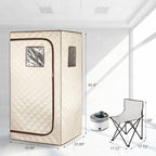 Smartmak Portable Home Steam Sauna, Full Size Personal Sauna Spa Box, Single Saunas Tent with Steamer, 4L 1500W Steam Generator 99 Min Timer, Remote Control, Upgraded Foldable Chair, Mat, Beige Brown