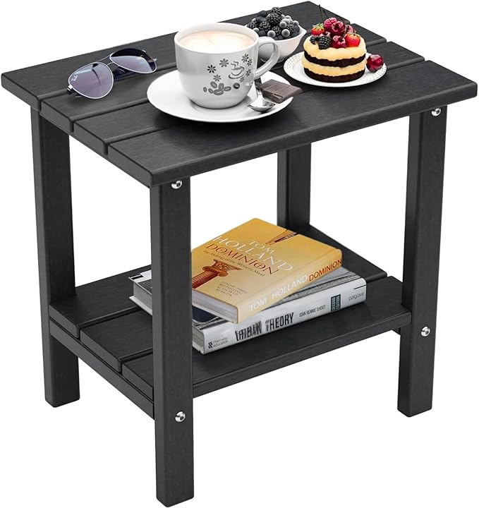 OTSUN Weather Resistant Outdoor Side Table, Adirondack HDPE Small Outdoor Table, 2-Tier Small Patio Tables for Outside or Indoor, Black