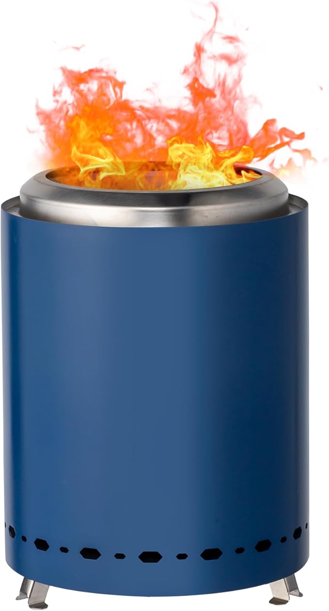 Tabletop Fire Pit 9.7 x 7.1 Inch with Removable Ash Pan, Smokeless Firepit Camping Stove with Bag for Outdoor Safe Burning Firepits, Stainless Steel Wood Burning Fire Pits for Heating, Blue