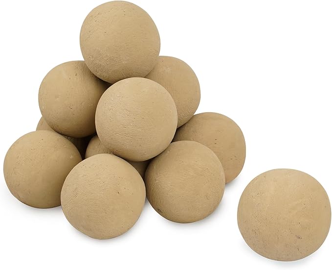 Skyflame 4-inch Ceramic Fireplace Balls, 12PCS Round Beige Fire Pit/Firepalce Insert Accessory for Indoor, Outdoor, Patio and Garden