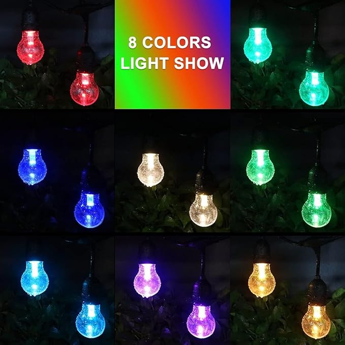 Auroraworld 48FT RGB Outdoor String Lights, Dimmable Color Changing Waterproof LED Patio Lights with Remote & E26 Shatterproof Edison Bulbs for Bistro Backyard Garden Party Decor