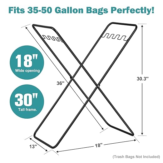 Trash Bag Holder Stand, Heavy Duty Foldable Metal Garbage Bag Frame Fits 30-50 Gallon, Portable Yard Leaf Bag Holder for Lawn Cleanup, Camping, Weeding, Parties