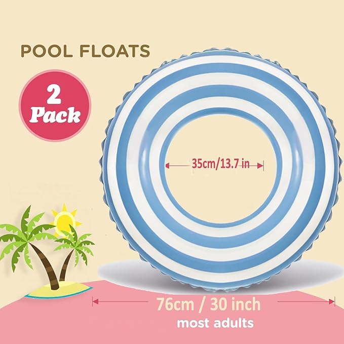 2 PCS Striped Pool Floats for Adults Swimming Rings Tube with Handles -Inflatable Pool Float Tube for Adults Pool Floats for The Beach, Party, Vacation