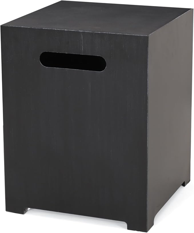 Propane Tank Cover Table for Fire Pits, 20 LB Iron Propane Tank Holder with Side Handles, Outdoor Tank Storage Side Table for Patio, Gas Griddle, Black+Silver